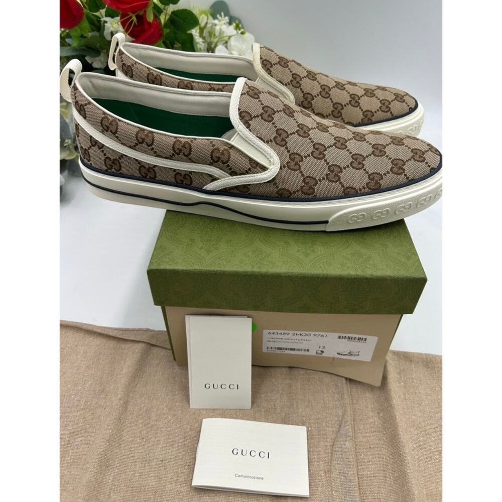 Men's Gucci tennis 1977 slip on sneakers GG canvas size 13 made in Italy - Picture 9 of 12